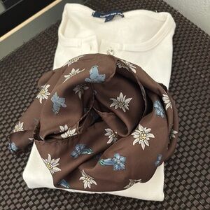NWOT Hubegger Wien, Small Floral Brown Scarf, silk